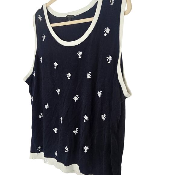 Talbots Sweater Knit Sweater Women 3X Navy Sleeveless Sweater Women Palm Tree - Picture 4 of 7